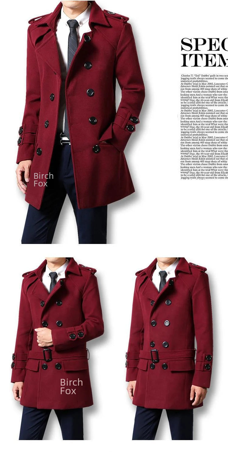 Winter Woolen Overcoat Men Medium-length Fleece-lined Thickened Trendy Wool Jacket For Autumn/winter Season