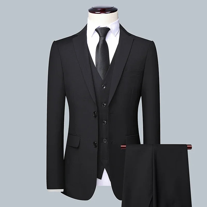 New Wedding Suit for Men (suit + Vest + Trousers) Solid Color Business Suit 3/2 Business Suit for The Bridegroom and Best Man