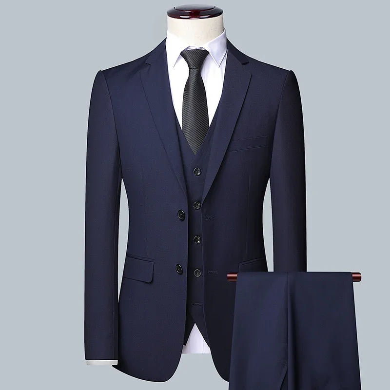 New Wedding Suit for Men (suit + Vest + Trousers) Solid Color Business Suit 3/2 Business Suit for The Bridegroom and Best Man