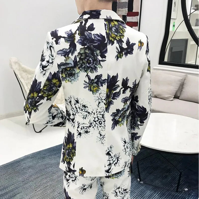 (Jackets+Pants) 2023 Men's Spring Printed Business Blazers/Male Slim Fit Casual Suit of Two Pieces Groom's Wedding Dress S-3XL