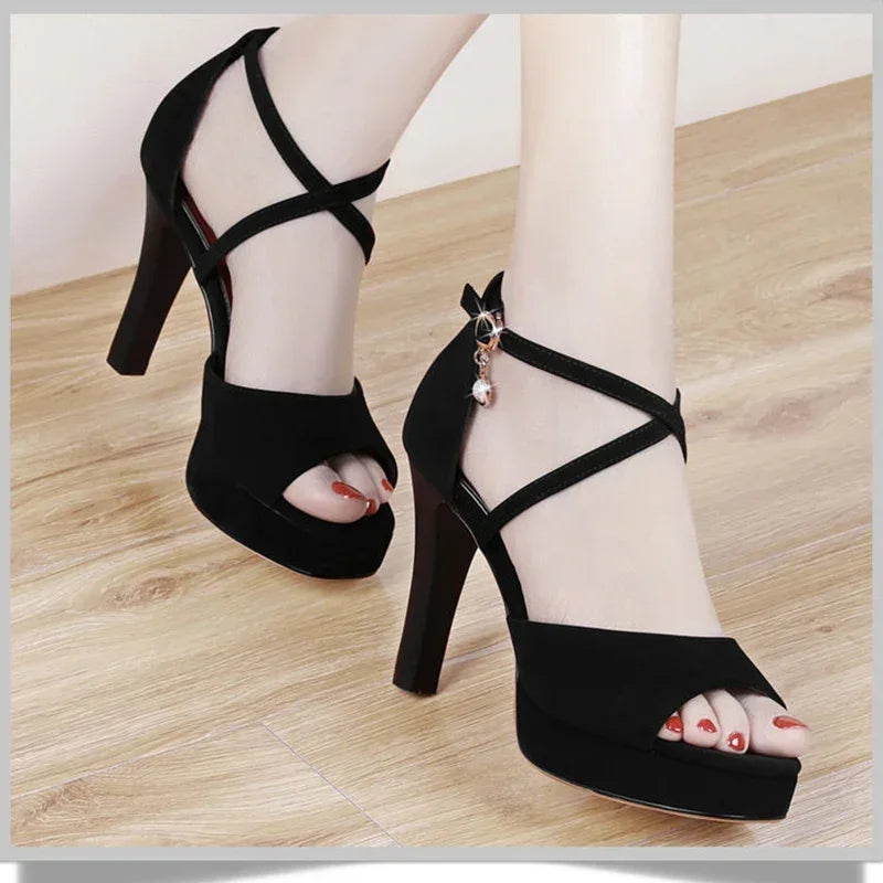 2024 Super High Heeled Sandals Women Sexy Spike Heels Platform Party Shoes Woman Crystal Buckle Ankle Strap Sandalias Mujer