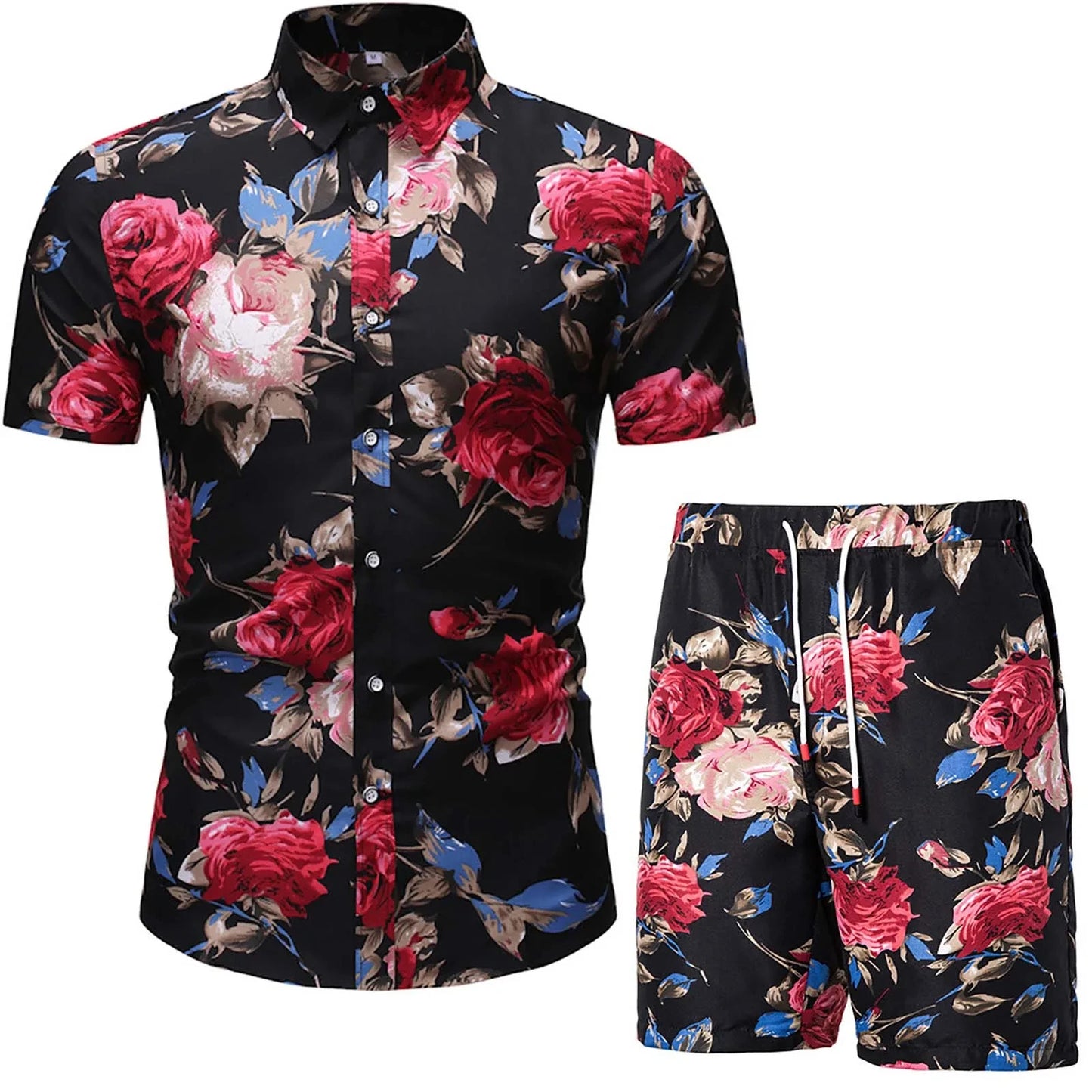 Floral Leaf Printed 2PCS Shirts Suits Men Fashion Shirts+Shorts 3D Two Piece Sets Hawaii Shirts Beach Shirt Sets Boy Beach Sets