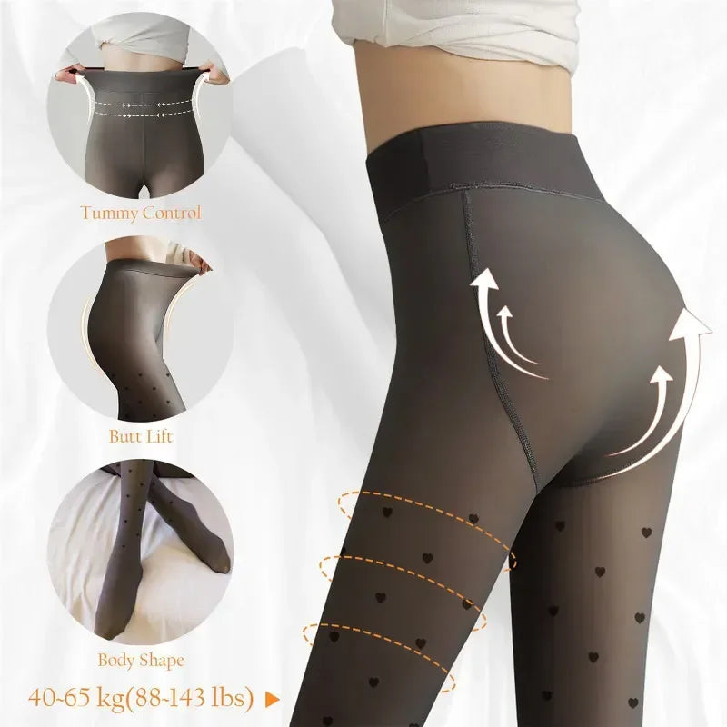 100/200g Women Thick Warm Tights Autumn Winter Sexy Love Polka Dot Stockings Lined with Thick Velvet Elastic Thermal Pantyhose