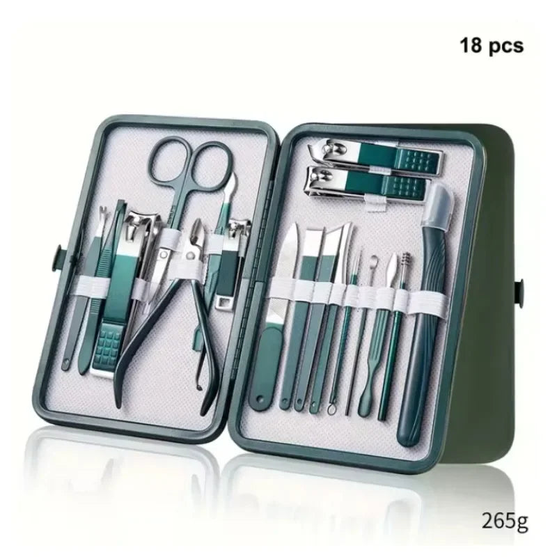 7/10/12/18 pcs Spring Green New Stainless Steel Nail Clippers Set Grooming Tool Set With Portable Case Manicure Art Tool Green