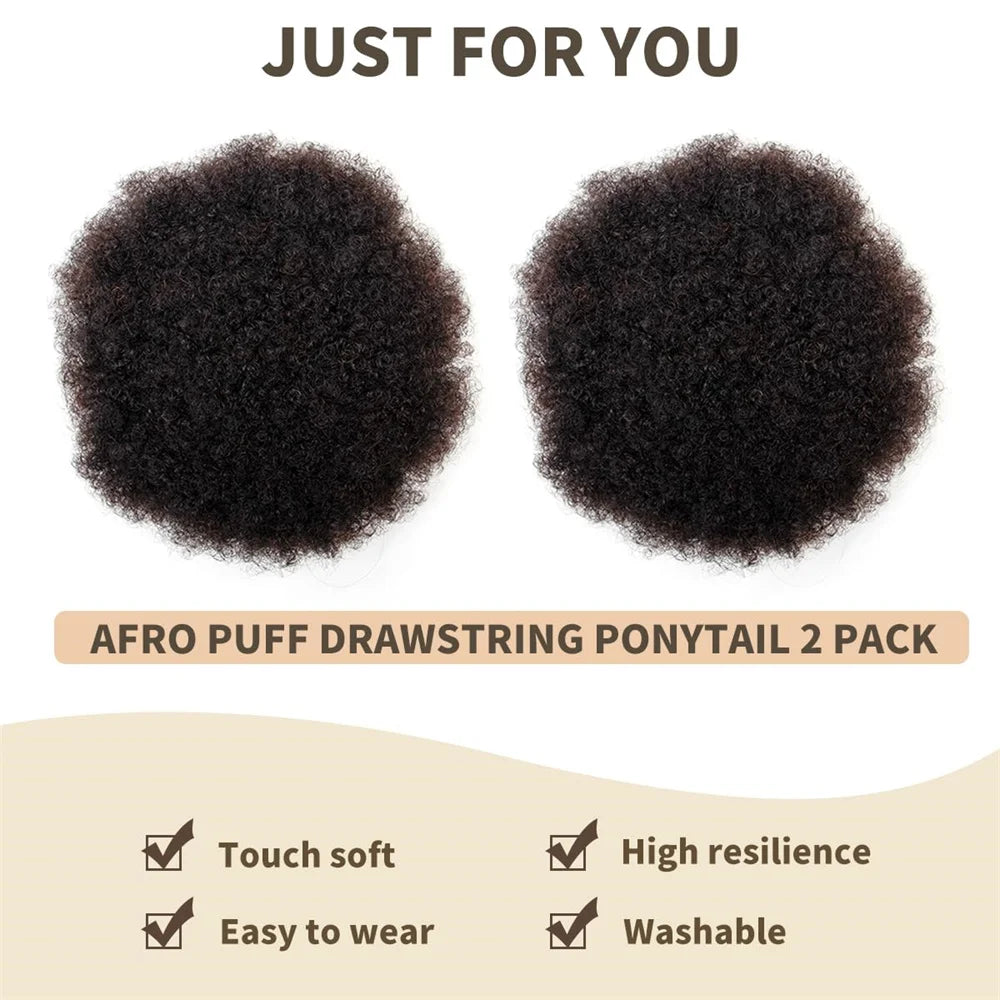 Afro Puffs Natural Black Afro Puff Hair Bun For Kids 100% Remy Human Hair Small Drawstring Ponytail For Little Girls Curly