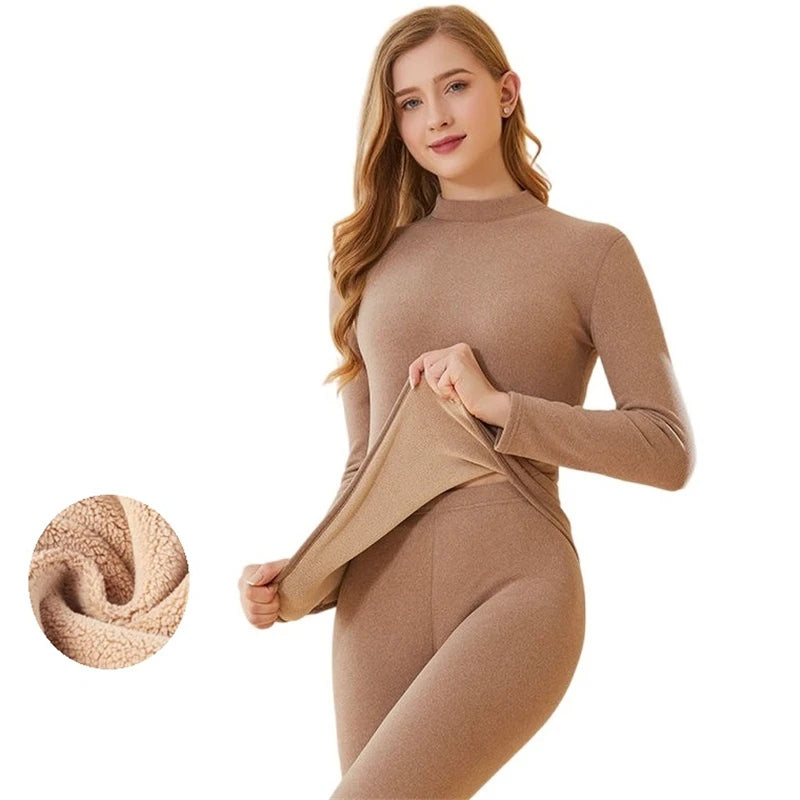 Winter New Women's Thermal Underwear Thick Intimate Set Berber Fleece 2 Pieces Underpanties and Undershirts