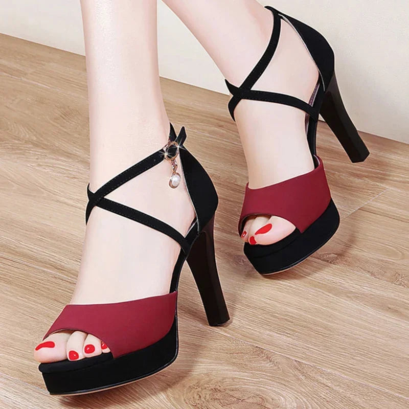 2024 Super High Heeled Sandals Women Sexy Spike Heels Platform Party Shoes Woman Crystal Buckle Ankle Strap Sandalias Mujer