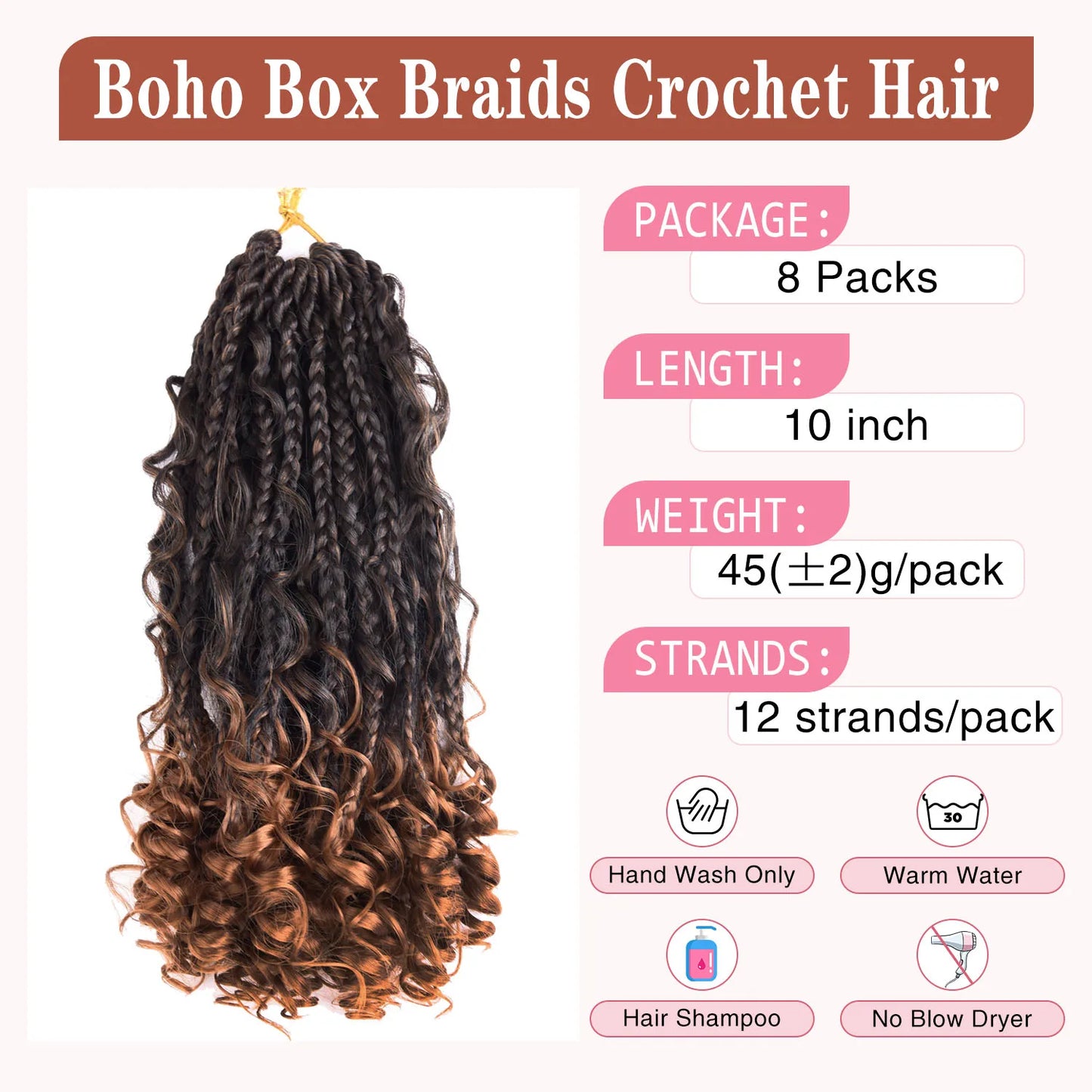 8 Packs Synthetic 12 Inch Goddess Box Braids Crochet Hair Boho Box Braids With Curl Ends Hair Extensions for Women Black