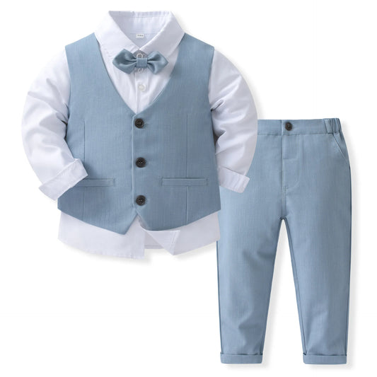 Top Quality Kids Suits Boys 1 to 5Years Paty Birthday Outfit Boys Toddler Bowtie Dress Children Blazer Blue Child Wedding Suit