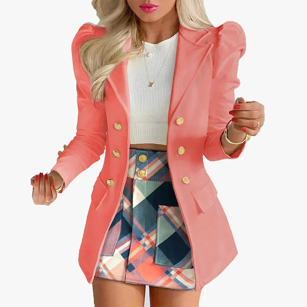 2024 Women Printed Single Breasted Jacket and Mini Skirt Set Ladies Long Sleeve Skirt Suit 2-piece Office Women Dress Skirt Set