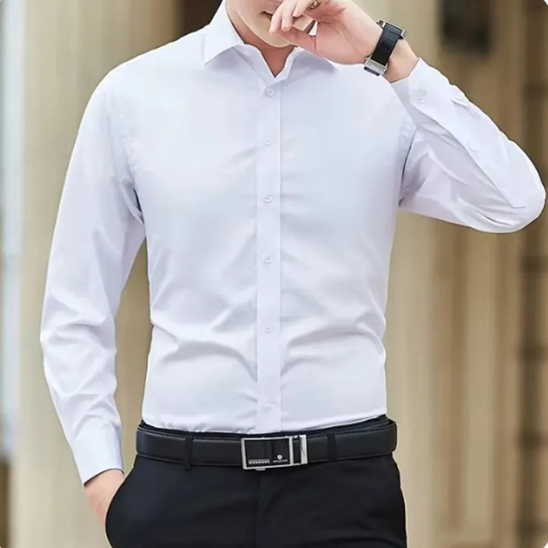 2024 New Men's Long Sleeve Fashion Shirt Designer Style Business Elastic Wrinkle Resistant Soft Comfortable Office Black White