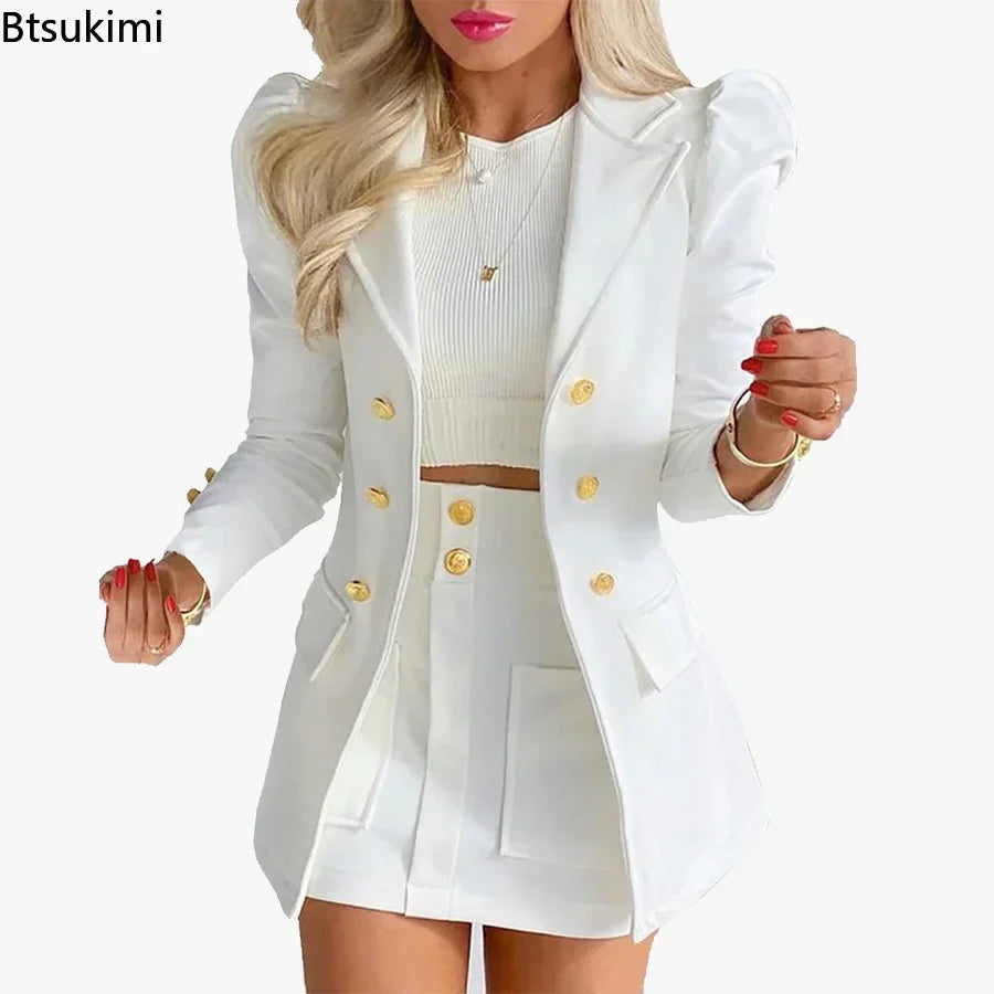 2024 Women Printed Single Breasted Jacket and Mini Skirt Set Ladies Long Sleeve Skirt Suit 2-piece Office Women Dress Skirt Set