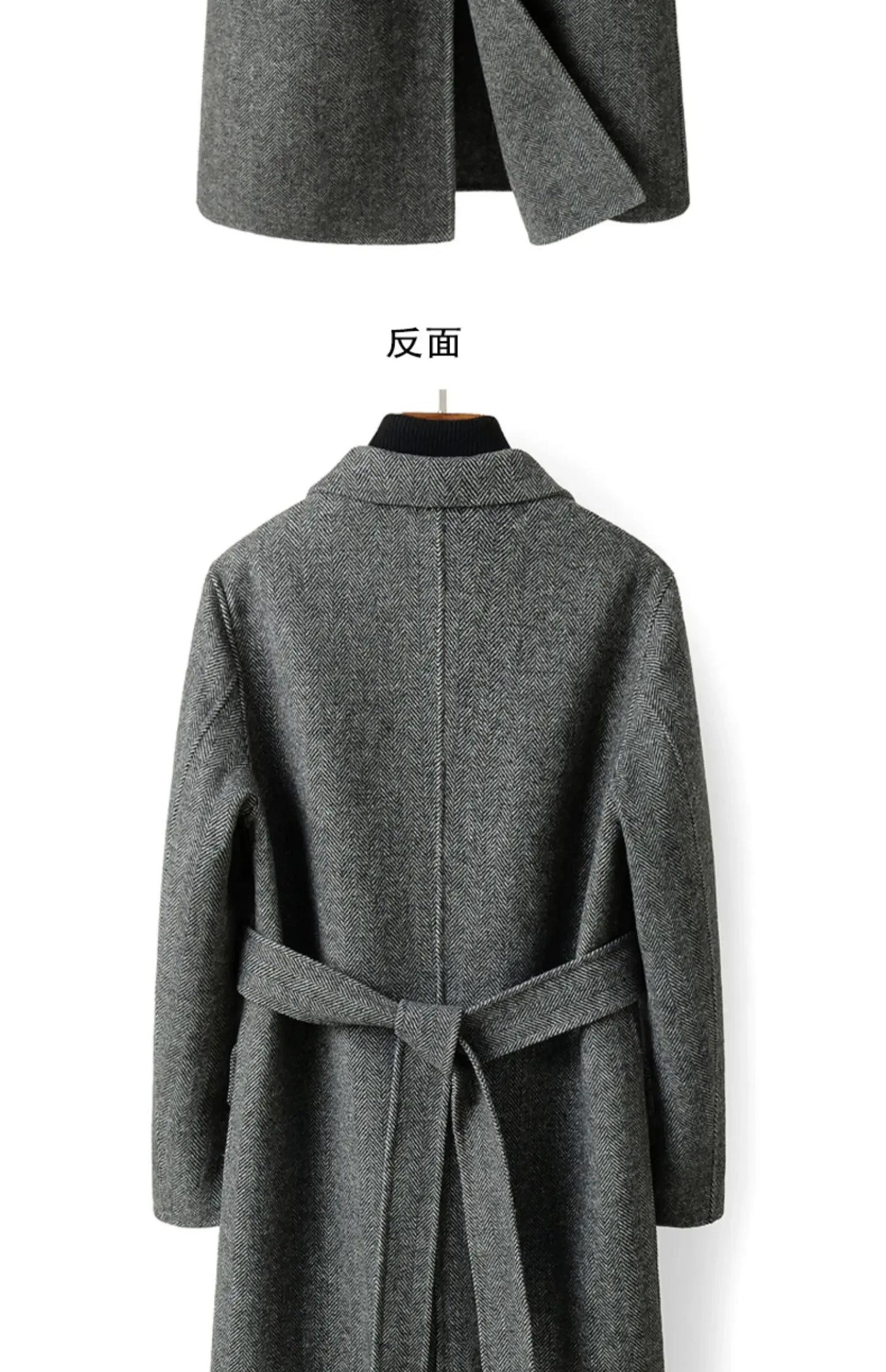 Autumn Winter Herringbone 100% Wool Coats for Men Belt Business Casual Double Sided Woolen Jacket Men's Long Coat Male Clothing