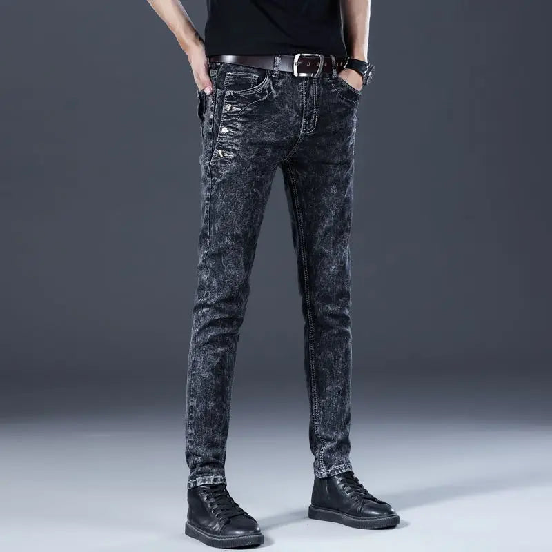 Fashion Luxury Clothing Designer Washed Men's Slim Fit Denim Jeans for Casual Wear Autumn Stretch Stylish Students Long Pants