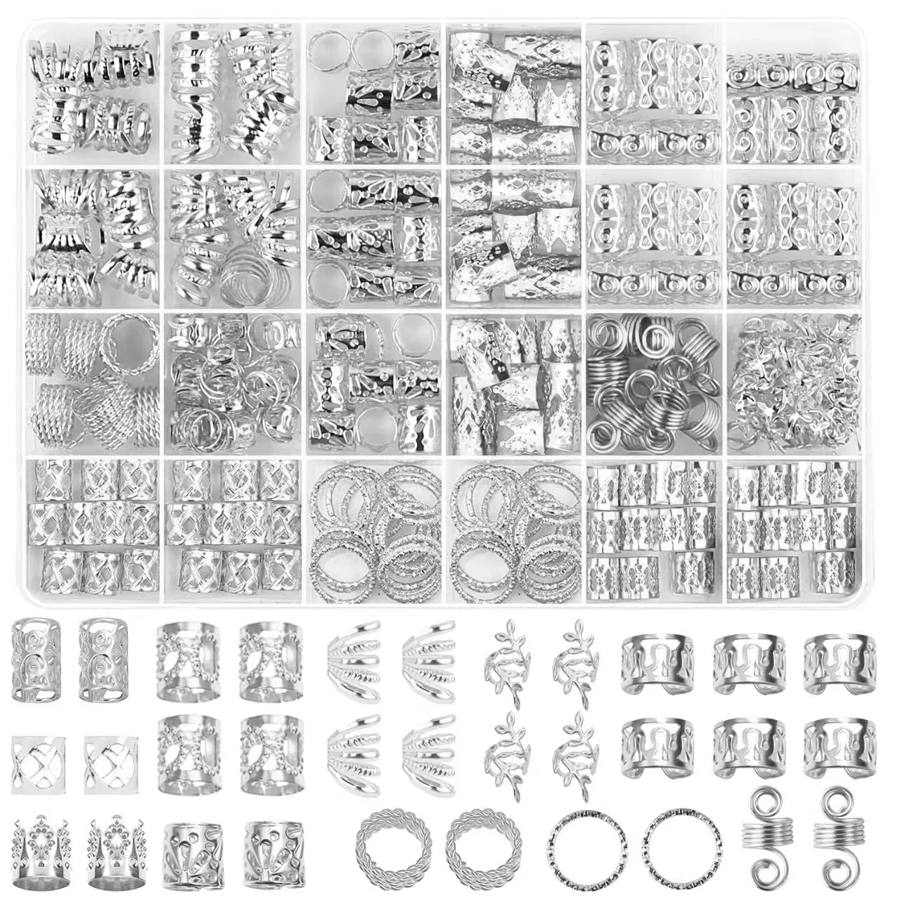 290Pcs Silver Gold Hair Beads Jewelry Braid Accessories Hair Clips Dreadlocks Braiding Braid Cuffs Metal Hair Rings Charms