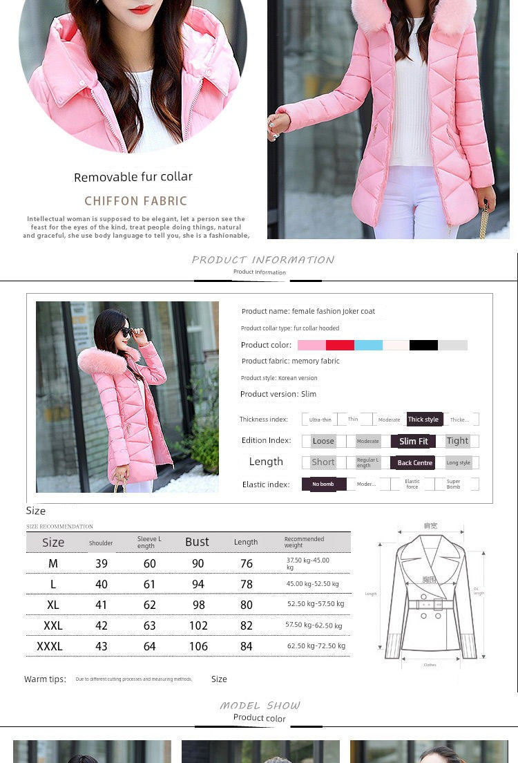 Mid Length Long Length Winter Cotton-Padded Jacket Slim-Fit Women's down Jacket