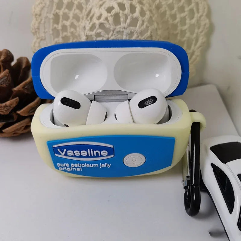 3D Vaseline Designer Silicone Case For Airpods 1 2 3 Pro 2 Bluetooth Earphone Cover For Airpods Charging Box Case with Hook