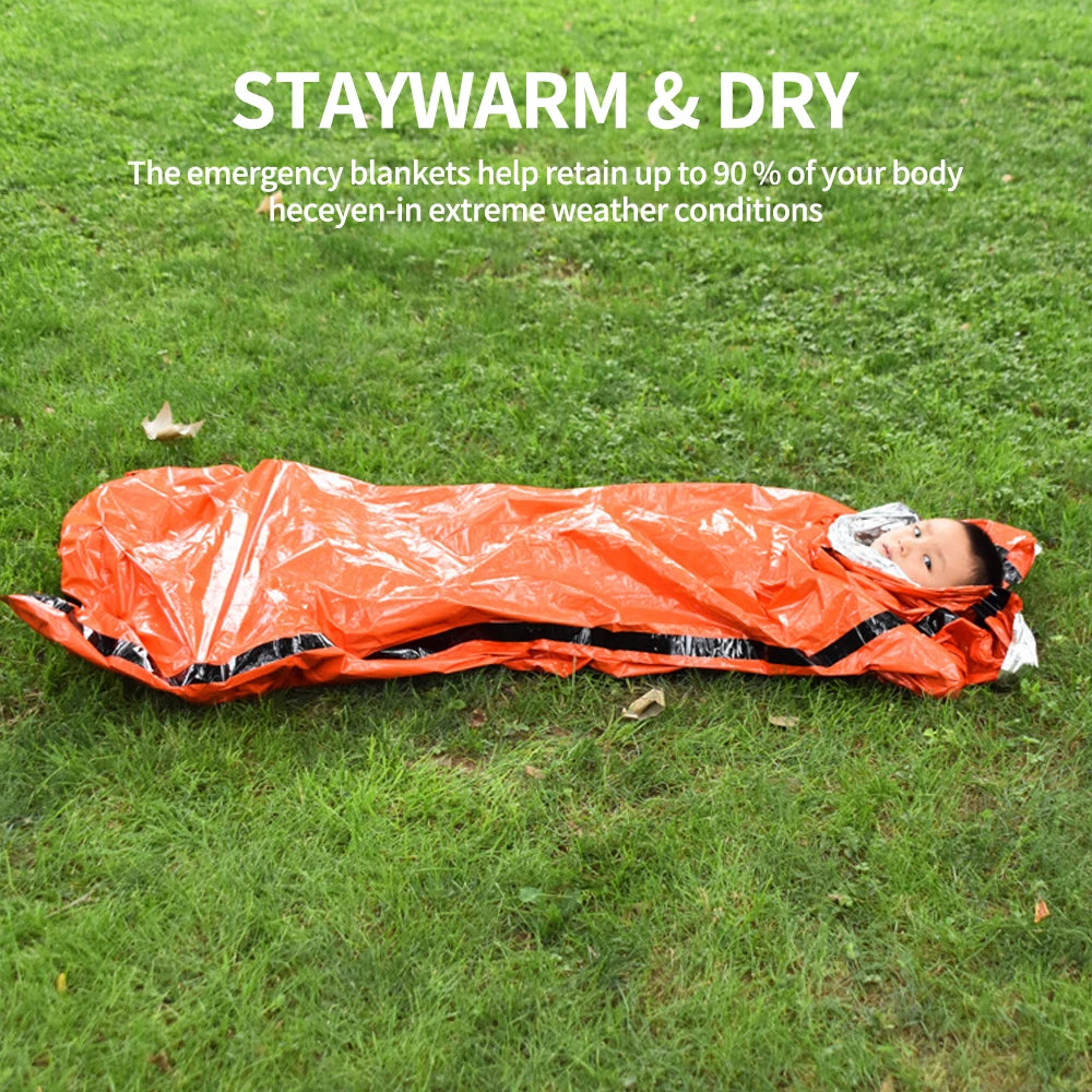 Portable Waterproof Emergency Survival Sleeping Bag Outdoor Camping Gear Thermal Sack First Aid Rescue Mylar Insulate Blanket