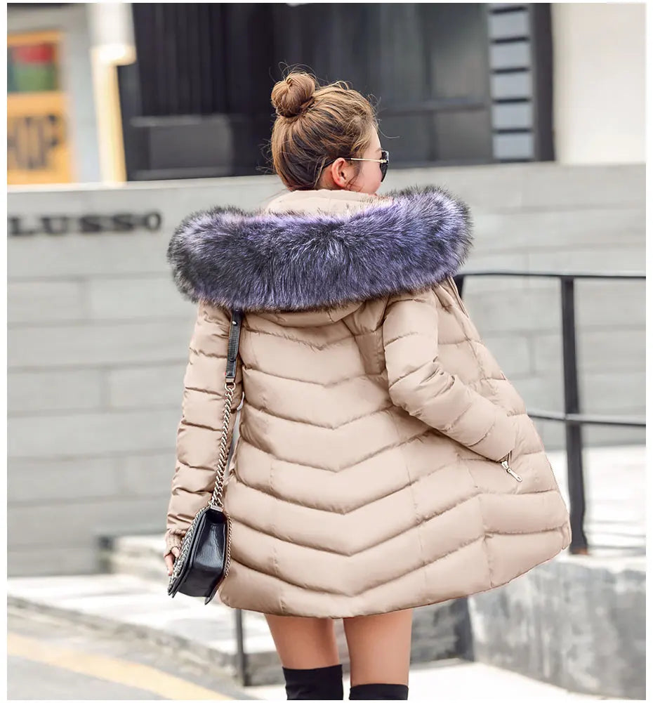 2023 New Wool Collar Hooded Winter Jacket Parkas Women's Jacket Thick Warm Cotton Cushion Down Coat Parka Coat Winter Long Fit D