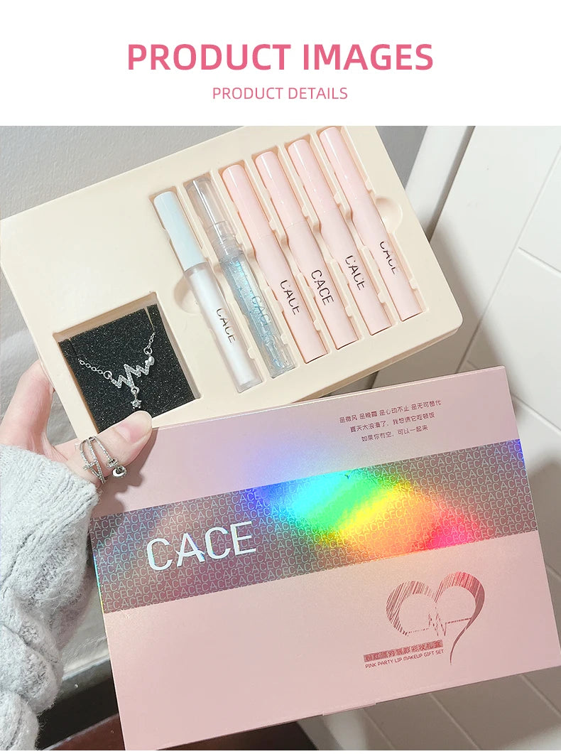 CACE Matte Liquid Lipstick Makeup Sets 4 Colors Lipgloss And 1pc Transparent Lipgloss And 1pc Lip Balm Plumper And Necklace Gift