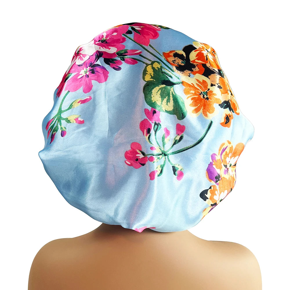 Women Satin Bonnet Cap Silky Big Bonnet for Women Floral Printing Sleep Cap Design Boneet's