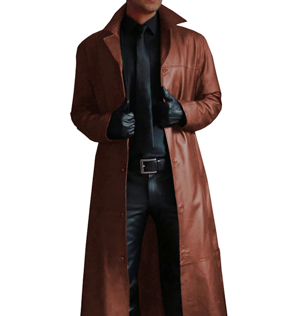 Autumn new men's fashionable solid color leather jacket extended men's leather jacket