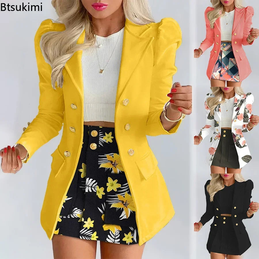 2024 Women Printed Single Breasted Jacket and Mini Skirt Set Ladies Long Sleeve Skirt Suit 2-piece Office Women Dress Skirt Set