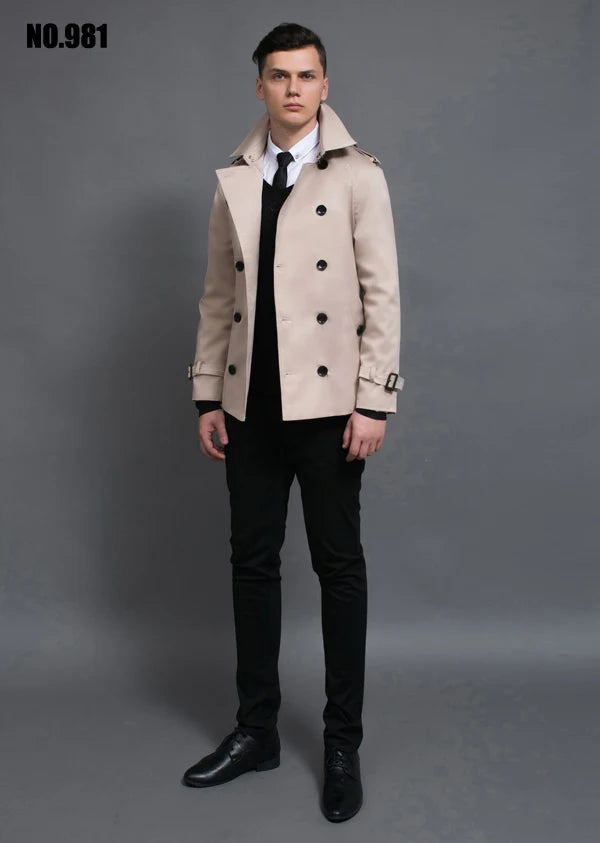 CHAOJUE New Men's Trench Coat England Quality Beige Trenchcoat Plus Size 3XL Mens Trench Coat  Male Slim Fit Jacket For Gift