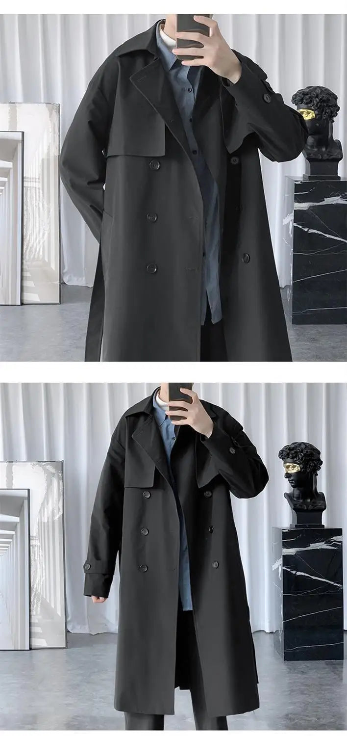 BROWON Korean Fashion Trench Coat Men Jacket Spring and Autumn X-Long Over Knee Men Coat Loose Casual Windbreaker Jackets Male