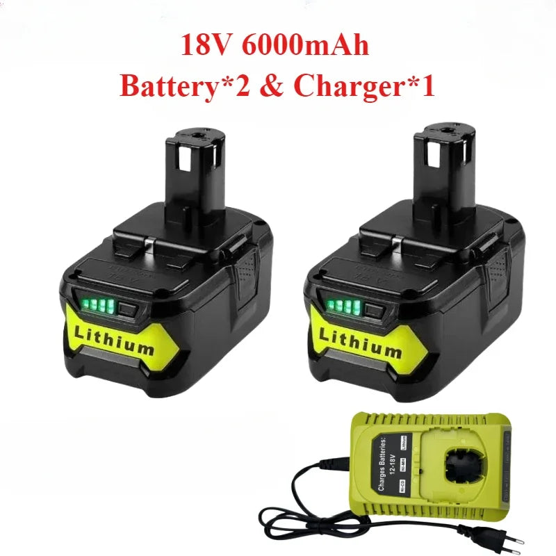 18V 6000mAh For RYOBI P108 One+ Plus Battery 18 Volt Lithium-Ion Power Tools Battery P104 P107 P108 RB18L20 RB18L50 RB18L40