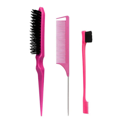 3pcs Hair Styling Comb Set Teasing Hair Brush Triple Teasing Comb Rat Tail Combs Edge Brush Hair Tail Tools Braid Tool Loop