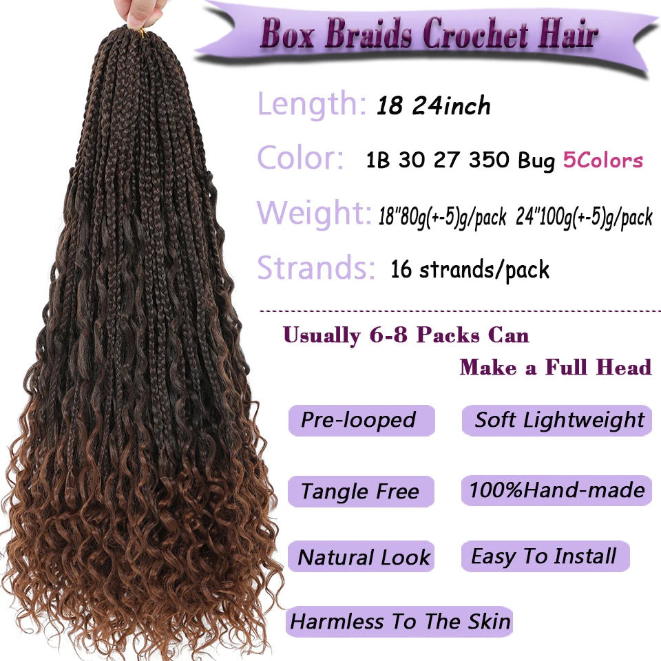 1-6 Packs Boho Box Braids Crochet Hair 18 24 Inch Bohomian Braids Crochet Hair Goddess Box Braids Braiding Hair For Black Women