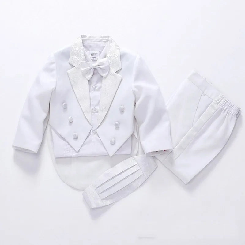 2023 Baby Boy Classic Tuxedo black/white suits Infant Baptism Wedding Suit Toddler Formal Party Christening Church Outfit  4PCS