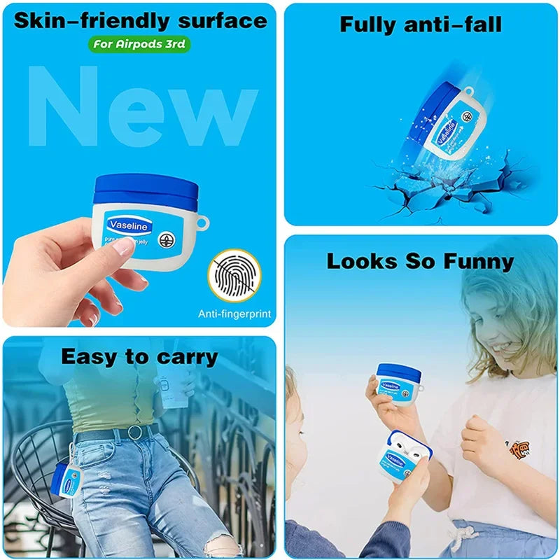 3D Vaseline Designer Silicone Case For Airpods 1 2 3 Pro 2 Bluetooth Earphone Cover For Airpods Charging Box Case with Hook