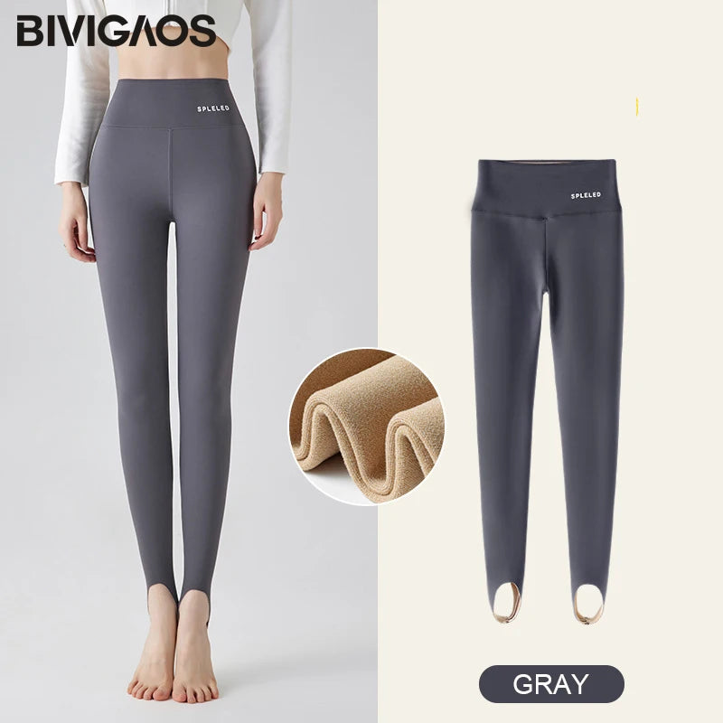 BIVIGAOS Autumn Winter New Rabbit Fleece Thicken Boots Leggings Women Slim Foot Pants Yoga Fitness Sports Warm Shark Leggings