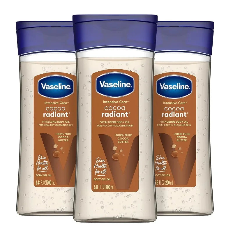 Vaseline Intensive Care Cocoa Radiant For Glowing Skin Count Body Gel Oil with 100% Pure Cocoa Butter Replenishing Body Oils