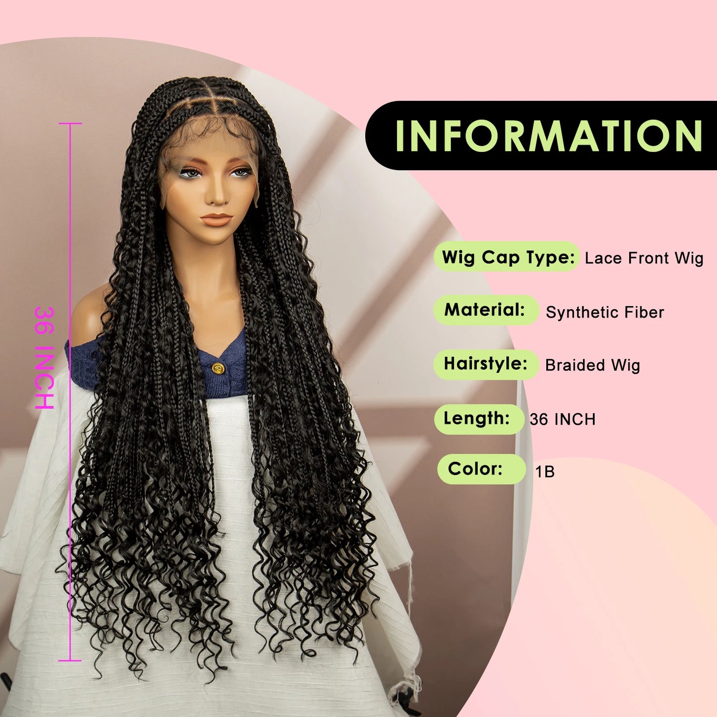 Synthetic Full Lace Bohemian Box Braided Wigs with Baby Hair Boho Box Braided Wigs Curly Hair Full Lace Front Wigs