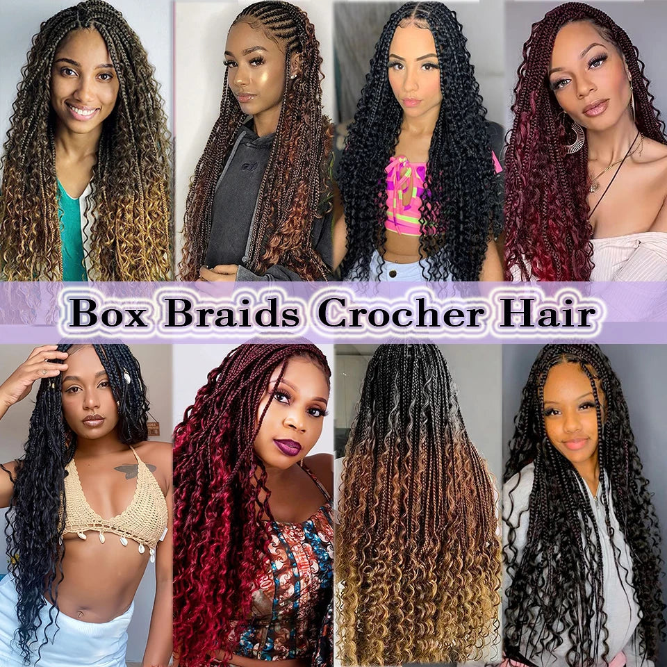 1-6 Packs Boho Box Braids Crochet Hair 18 24 Inch Bohomian Braids Crochet Hair Goddess Box Braids Braiding Hair For Black Women