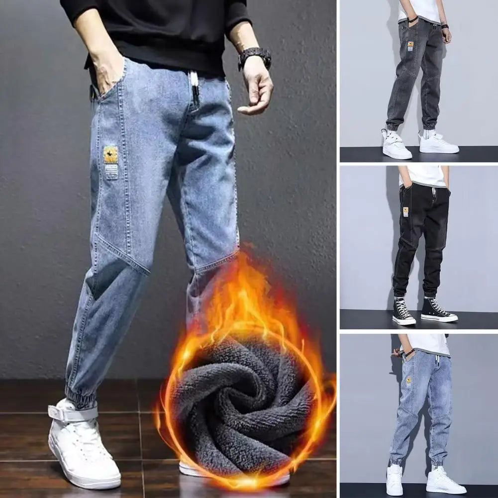 Autumn Winter Blue Cargo Jeans Men Streetwear Denim Jogger Pants Baggy Jean Trousers Male Oversize Large size 5XL