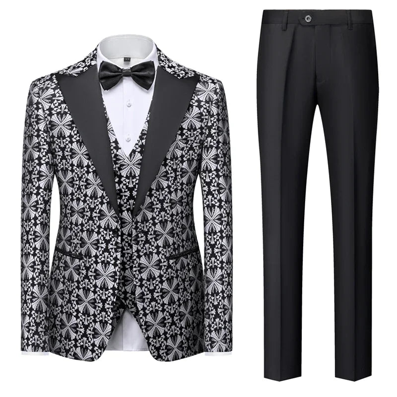 (Blazer+ Vest+Pants) Boutique Fashion Printing Men's Casual Formal Office Business Tuxedo Groom Wedding Dress Party Suits 5XL