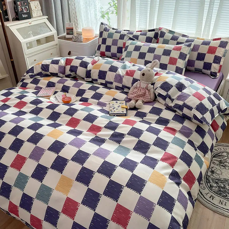 Checkerboard Bedding Set No Comforter Quilt Duvet Cover Pillowcase Flat Sheet Single Queen Size Polyester Bedclothes