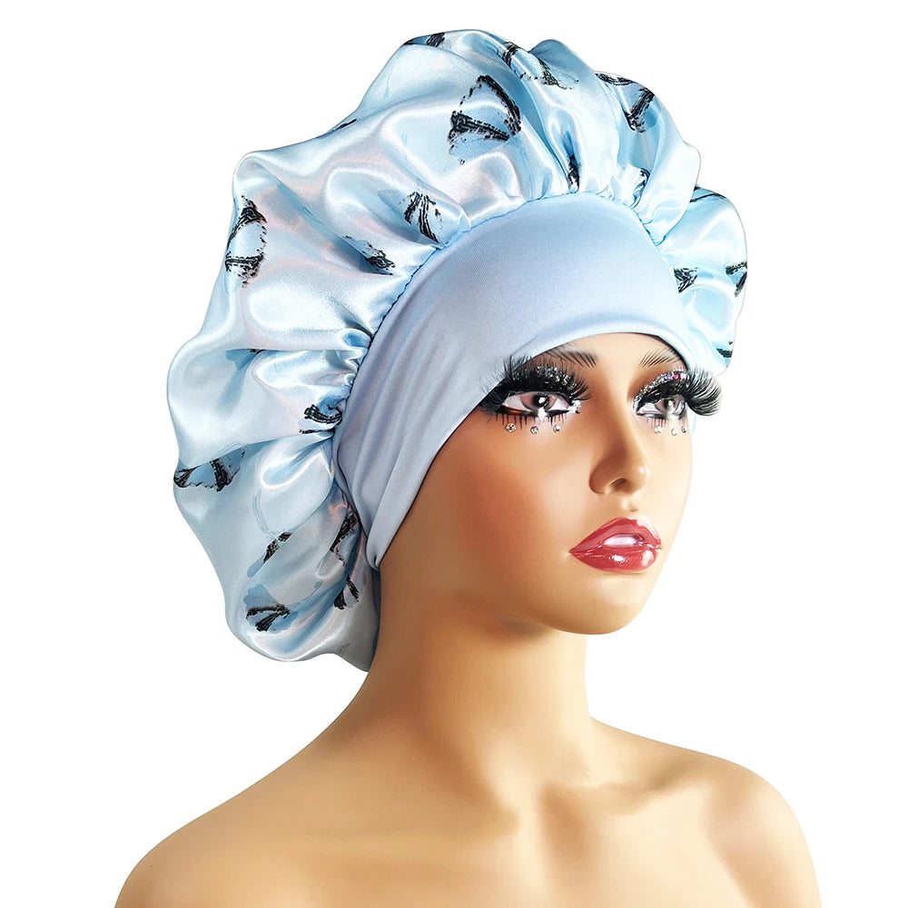 Women Satin Bonnet Cap Silky Big Bonnet for Women Floral Printing Sleep Cap Design Boneet's