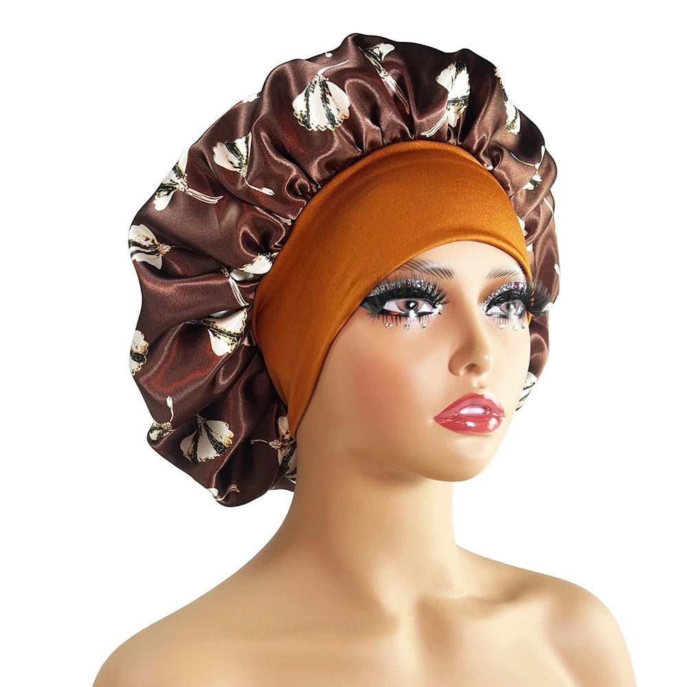 Women Satin Bonnet Cap Silky Big Bonnet for Women Floral Printing Sleep Cap Design Boneet's