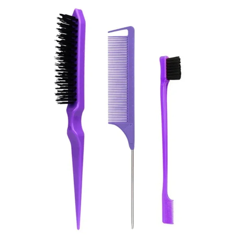 3pcs Hair Styling Comb Set Teasing Hair Brush Triple Teasing Comb Rat Tail Combs Edge Brush Hair Tail Tools Braid Tool Loop