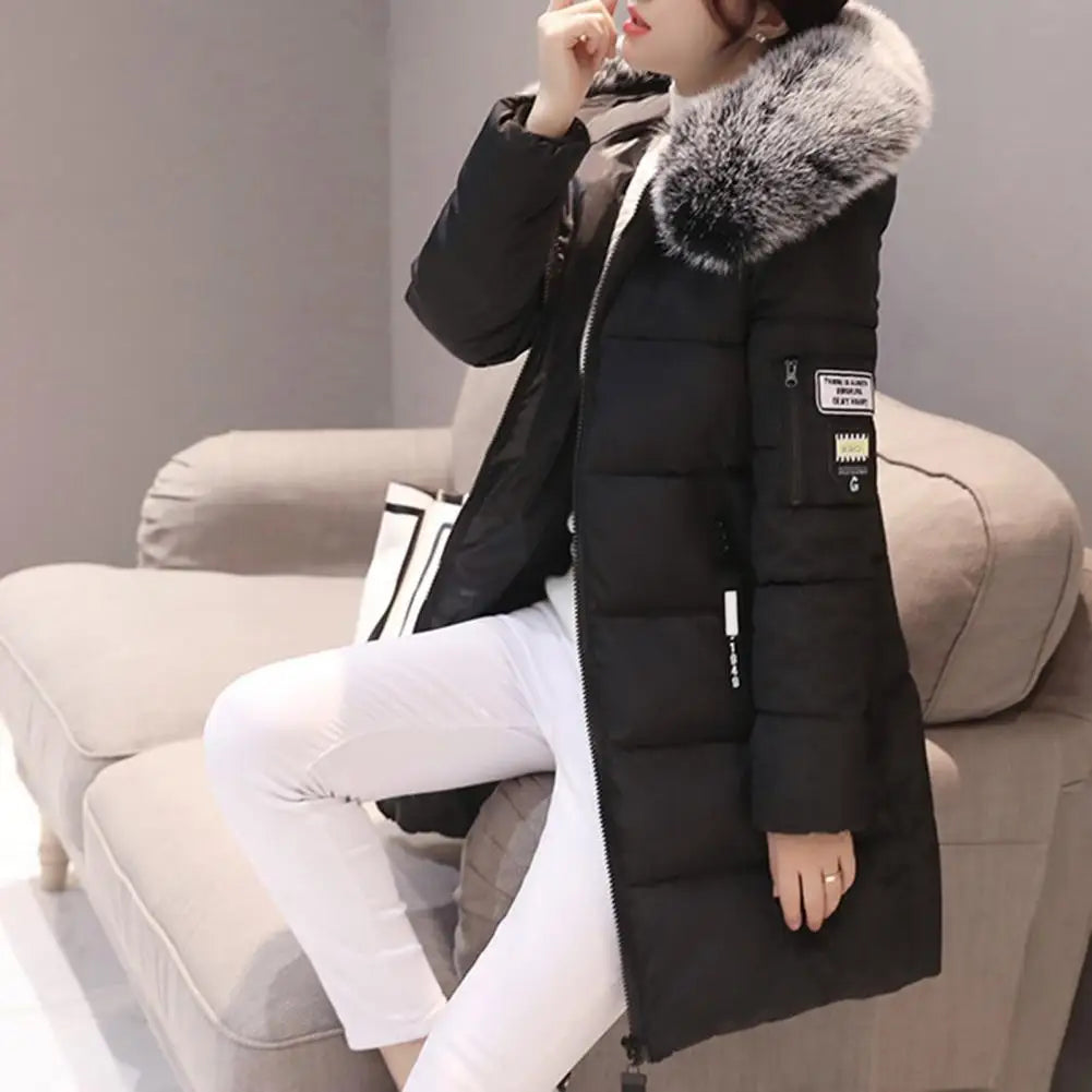 2024 New Winter Coat Women's Jacket Fur Neckline Long Basic Coats Thick Jackets Cotton Padded Outerwear Parkas Female Clothes