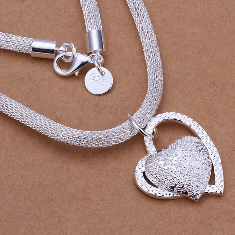 925 Sterling Silver Necklace Gorgeous Charm Fashion  Heart Wedding Lady Love for Women Noble Luxury 18 Inches 45cm Jewelry