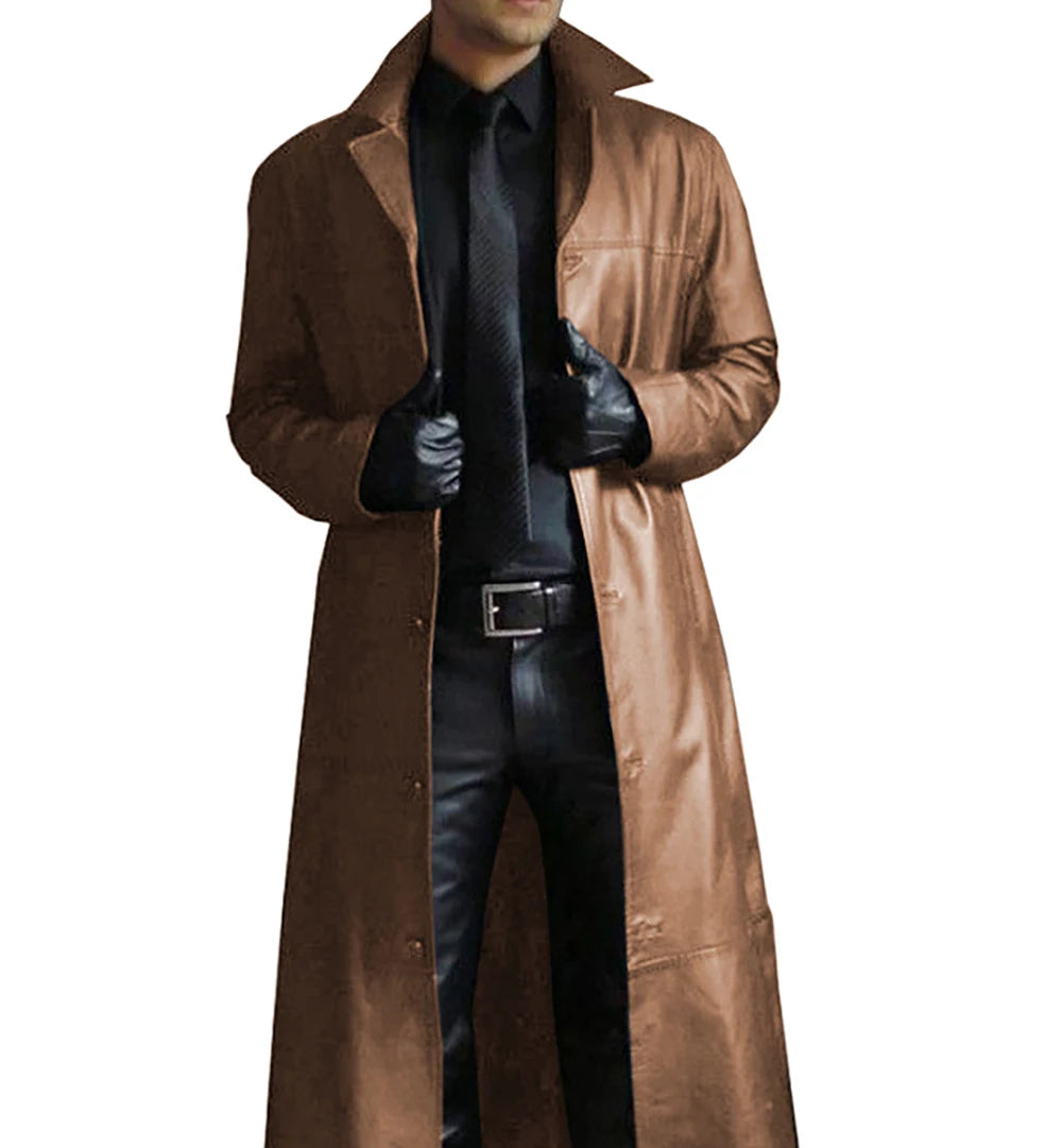 Autumn new men's fashionable solid color leather jacket extended men's leather jacket