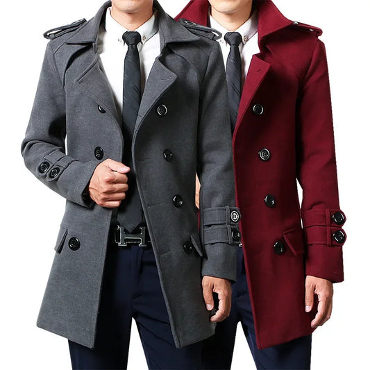 Winter Woolen Overcoat Men Medium-length Fleece-lined Thickened Trendy Wool Jacket For Autumn/winter Season