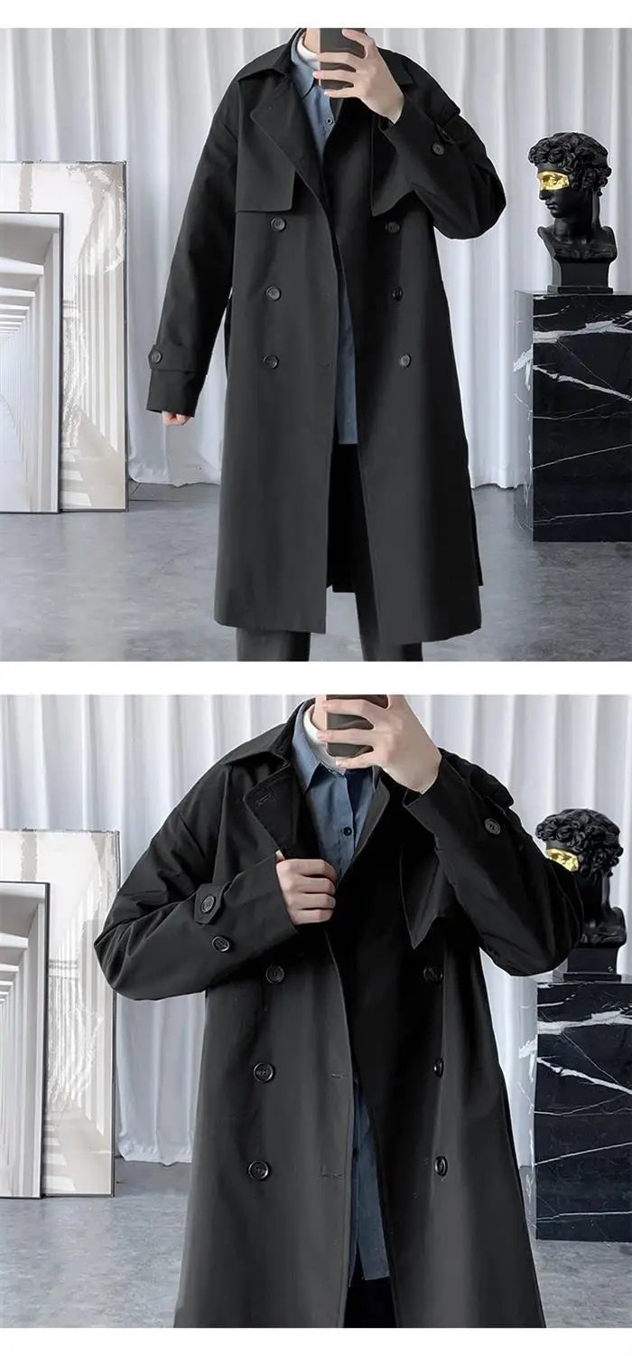 BROWON Korean Fashion Trench Coat Men Jacket Spring and Autumn X-Long Over Knee Men Coat Loose Casual Windbreaker Jackets Male