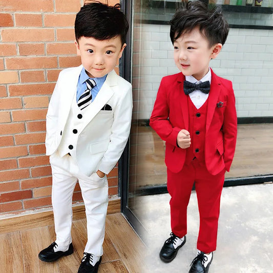 Flower Boys Wedding Suit Children Formal Blazer Jacket Vest Pants Bowtie 4PCS Clothing Set Kids Performance Dance Party Costume